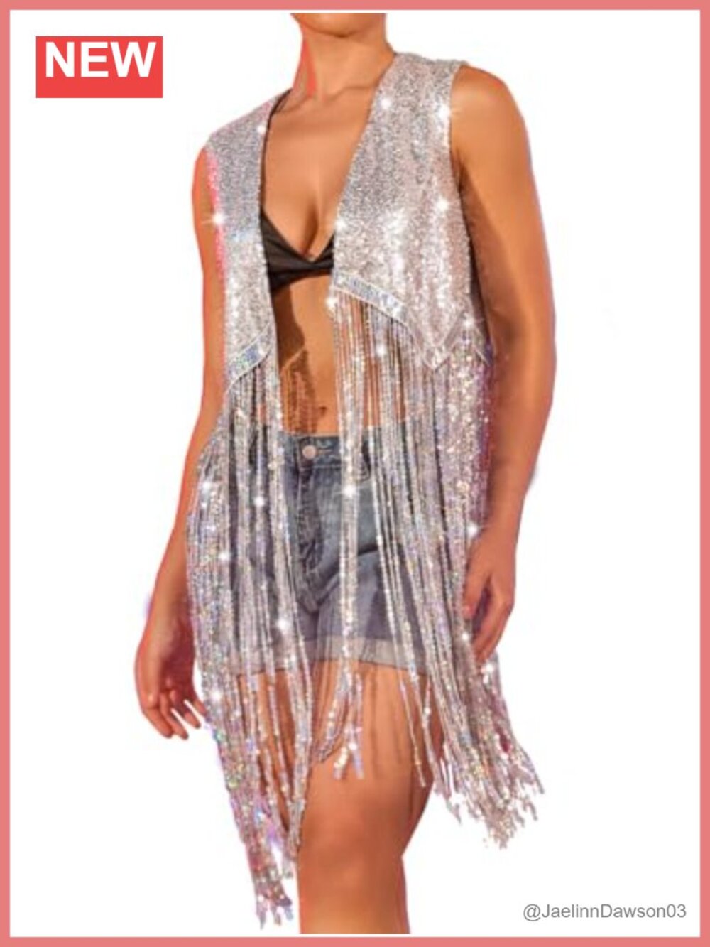 Fringe Sequin Vest Sparkly Disco Party Rave Jacket Women